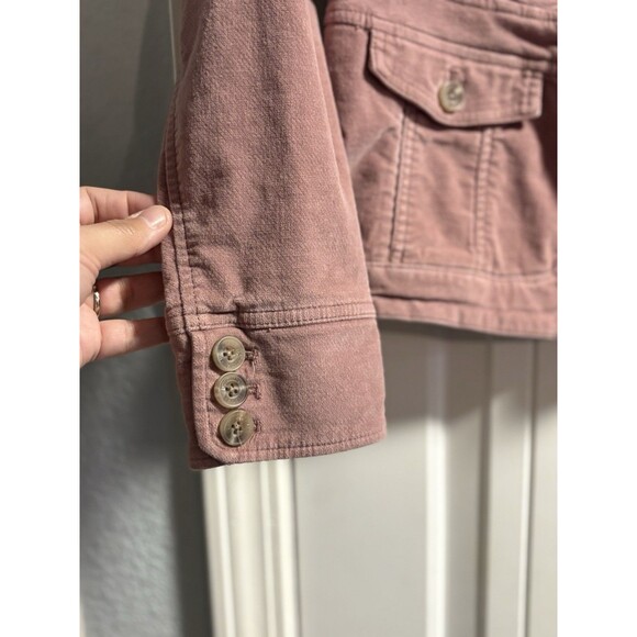 Sonoma Button Up Collared Jacket Pink Suede Petite Medium Romantic Renaissance - Picture 2 of 7